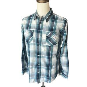 Urban Pipeline Green White Blue Plaid Button Up Men's Shirt Size Large Western